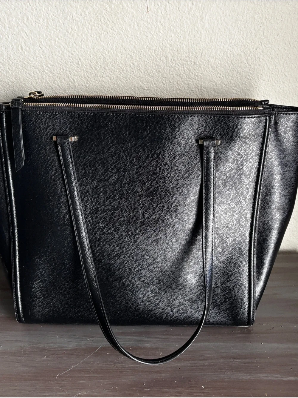 Kate Spade New York Black Pebbled Leather Zip Top Tote Shoulder Bag Work Purse